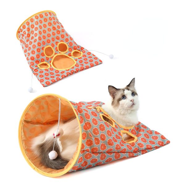 Katzentunnel für Katzen, Katzen Rascheltunnel, Katzenbohrer Tasche mit Tiermotiven & Plüschmaus, für Mehrkatzenhaushalte – Bild 3