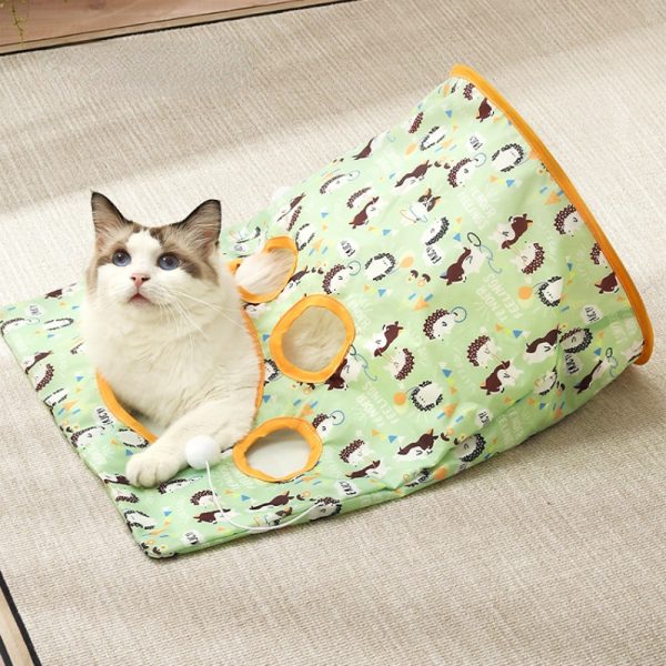 Katzentunnel für Katzen, Katzen Rascheltunnel, Katzenbohrer Tasche mit Tiermotiven & Plüschmaus, für Mehrkatzenhaushalte – Bild 10
