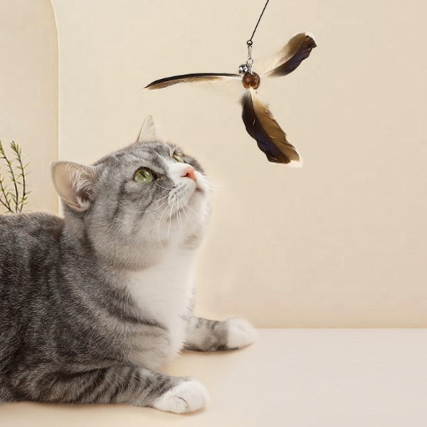 Katze Spielzeug, katzenangel, Interaktiver Feder Windmühlenform Spielzeug mit Langen Griff für Katze Endlose Unterhaltung – Bild 5