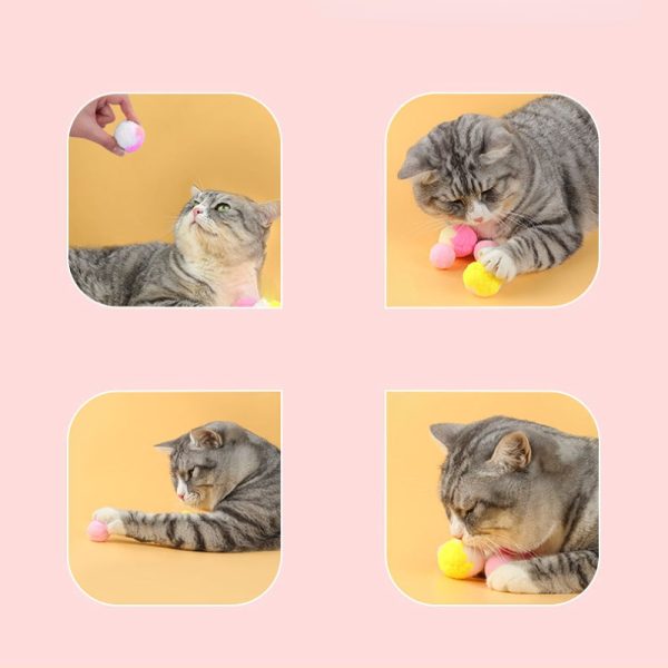 Katzen Spielzeug, Bunte Katzenball aus Polyester-Faser, Selbstspielendes & Lustiges Katzenspielzeug in Blau, Gelb und Rosa – Bild 7