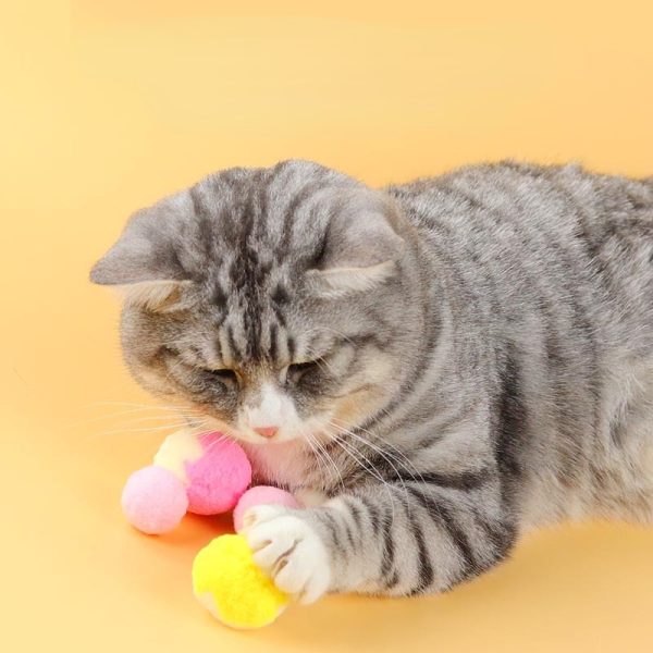 Katzen Spielzeug, Bunte Katzenball aus Polyester-Faser, Selbstspielendes & Lustiges Katzenspielzeug in Blau, Gelb und Rosa – Bild 8