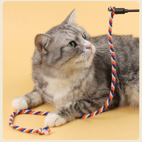 Katzen Spielzeug, Farbige Baumwollseil katzenangel in Orange, Gelb & Grün für Katzen Spielstunden, Selbstgenuss (1 Stück) – Bild 6