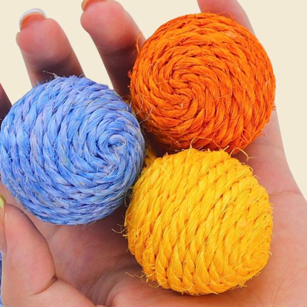 Katzen Spielzeug, Hängendes Katzenball, 3 bunten Hanfseilball, Eingebauter Klangstein, Selbstspiel- Interessante – Bild 4