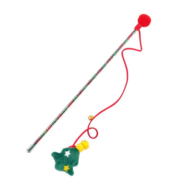Katzen Spielzeug, Weihnachts-Interaktives Katzenangel mit Glocken & Plüschball, Acrylgriff, 3 verschiedenen Designs (1 Stück) – Bild 2