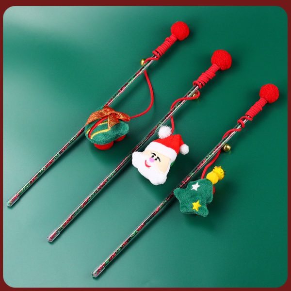 Katzen Spielzeug, Weihnachts-Interaktives Katzenangel mit Glocken & Plüschball, Acrylgriff, 3 verschiedenen Designs (1 Stück) – Bild 5