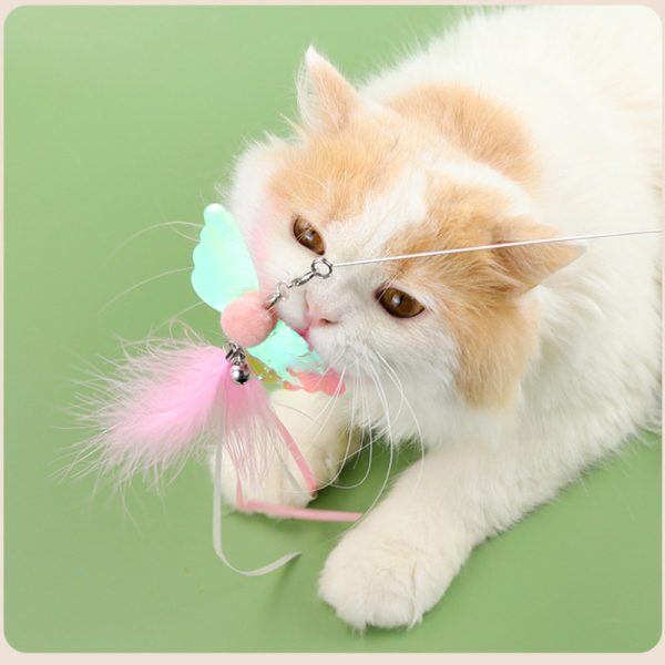 Katze Spielzeug, Teleskopisch Klingel Feder Katzenangeln mit Fische, Schmetterlinge & Libellen, Unterhaltungsspiele für Katzen – Bild 6