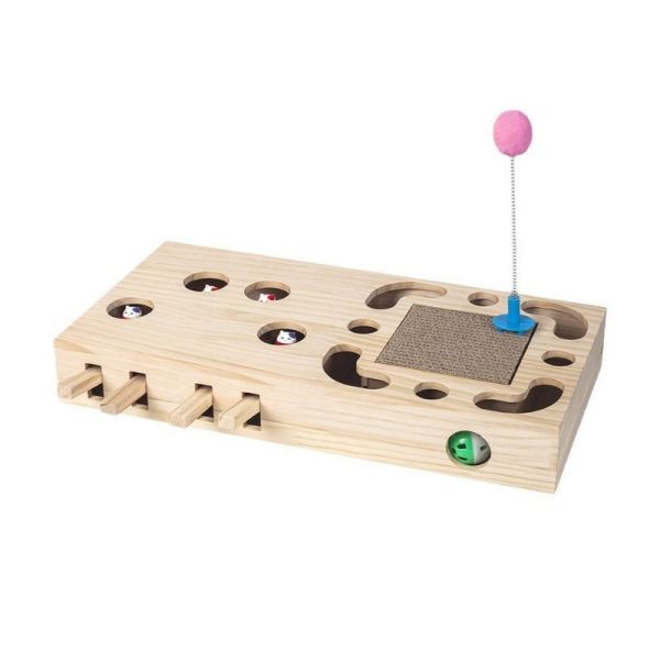 Spielzeug Katze, Multifunktionales Intelligente Katzenspielzeug, 3-in-1 Labyrinthspielzeug mit Spielangel und Maulwurf Maus, 4 Löcher