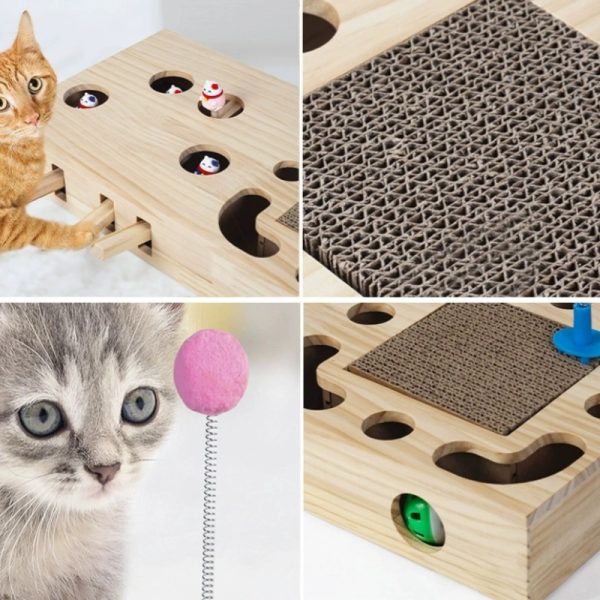 Spielzeug Katze, Multifunktionales Intelligente Katzenspielzeug, 3-in-1 Labyrinthspielzeug mit Spielangel und Maulwurf Maus, 4 Löcher – Bild 3