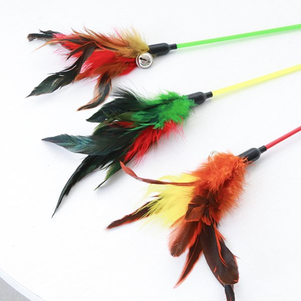 Katzenspielzeug, Katzenangeln mit Federn & Glöckchen, 50cm Lange Stange, Zufällige Farbe für endlosen Spaß – Bild 3