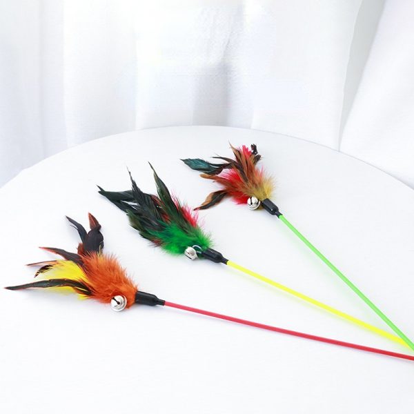 Katzenspielzeug, Katzenangeln mit Federn & Glöckchen, 50cm Lange Stange, Zufällige Farbe für endlosen Spaß – Bild 2