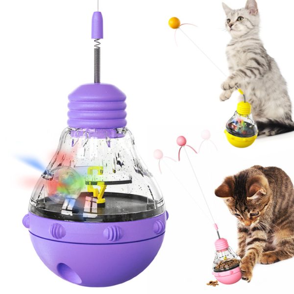 Katzen Intelligenzspielzeug, Glühbirnenformmit Katzenangel & Kippsicheres Design, Futterspielzeug in Lila, Pink und Gelb – Bild 3