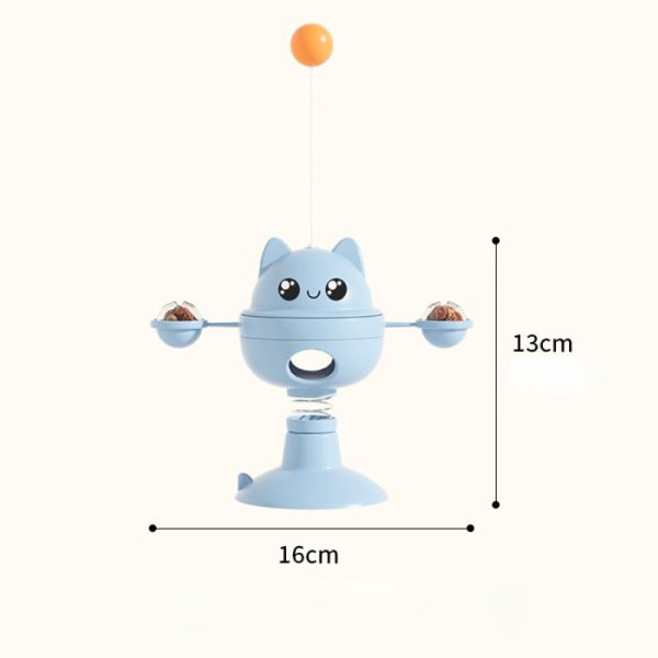 Katzen Intelligenzspielzeug, Katzenform Drehbarer Futterspielzeug mit Katzenangel & Saugnapfvorrichtung, Selbstspiel für Katzen – Bild 5