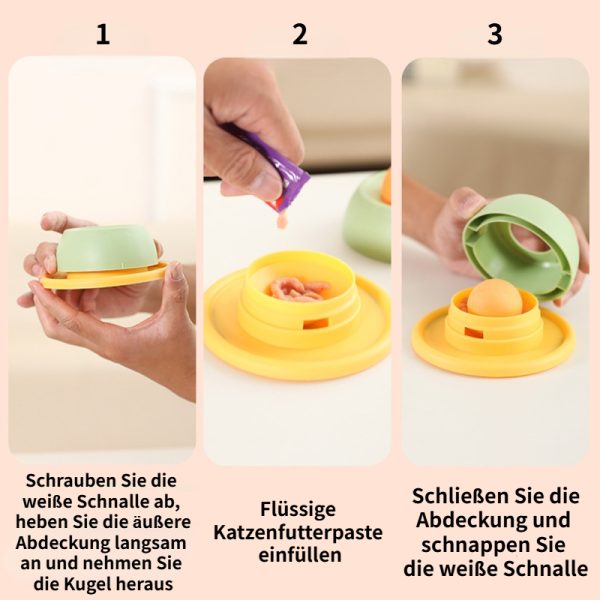 Intelligenzspielzeug Katze, Leckball Slow Food Spielzeug für Kippschutz, Zahnreinigung Katzenspielzeug in Grau, Grün & Gelb – Bild 7