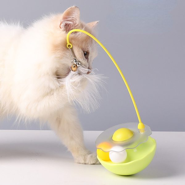 Katzen Spielzeug, Gelb Cat-Drehteller, Kippsicheres Design mit Wackel Federglocken-Katzenangel & Katzenminze-Bälle – Bild 5