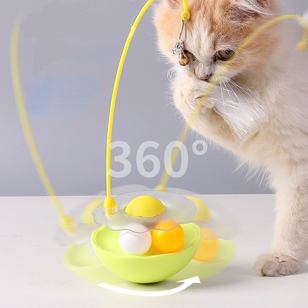 Katzen Spielzeug, Gelb Cat-Drehteller, Kippsicheres Design mit Wackel Federglocken-Katzenangel & Katzenminze-Bälle – Bild 7
