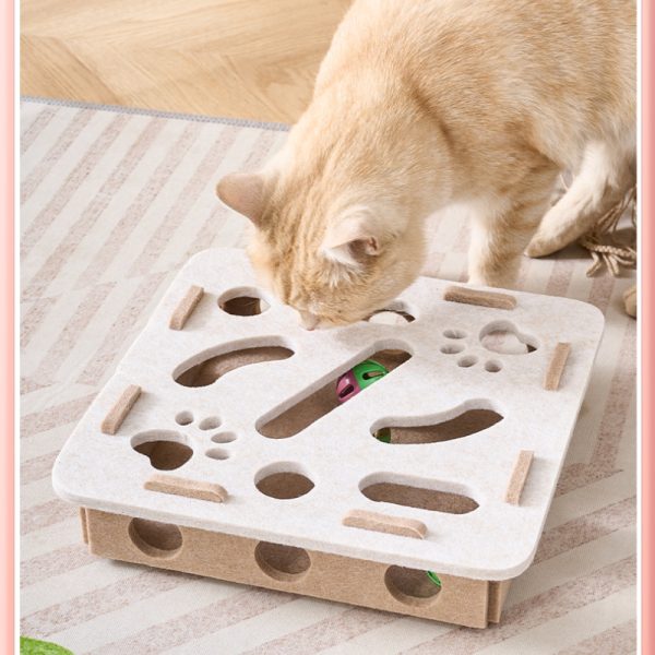 Intelligenzspielzeug Katze, Quadrat Labyrinth Filzbox mit Glockenball, in Grün und Weiß, zur Verbesserung der Intelligenz – Bild 6