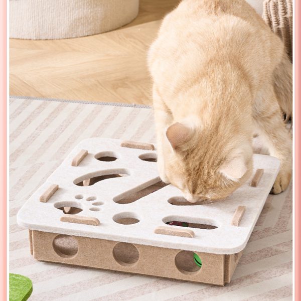 Intelligenzspielzeug Katze, Quadrat Labyrinth Filzbox mit Glockenball, in Grün und Weiß, zur Verbesserung der Intelligenz – Bild 5