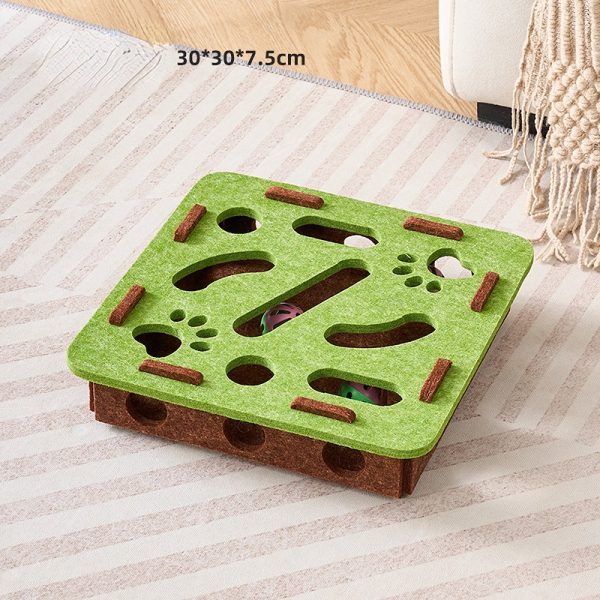 Intelligenzspielzeug Katze, Quadrat Labyrinth Filzbox mit Glockenball, in Grün und Weiß, zur Verbesserung der Intelligenz – Bild 3