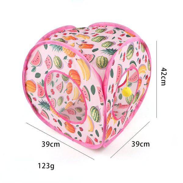 Katzentunnel mit Sommerfrucht-Druckmuster, faltbar, Hängender Plüsch-Katzenball, Rosa Serie, 3 Stile für aktive Katzen – Bild 4