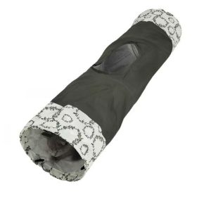 Katzentunnel für Katzen, faltbare Katzenkanal mit Runde Öffnung grünes Druckdesign, Plüschball Spielzeug für aktive Katzen