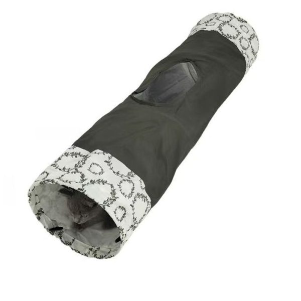 Katzentunnel für Katzen, faltbare Katzenkanal mit Runde Öffnung grünes Druckdesign, Plüschball Spielzeug für aktive Katzen