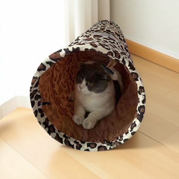 Katzentunnel mit Leopardenmuster, Runde Öffnung, weicher faltbarer Spieltunnel & Plüschball für Katzen, Zwei Größen – Bild 4