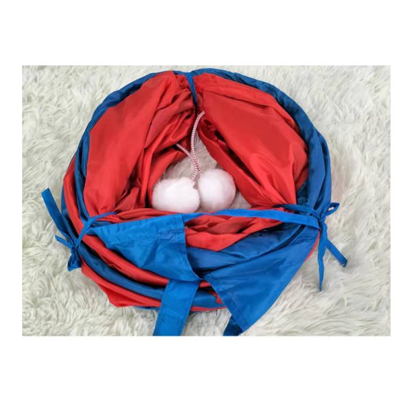 Katzentunnel, Rot Orange & blaue Streifen Katzenspielzeug aus Polyester, Runde Öffnung, faltbar, ideal für verspielte Katzen – Bild 5