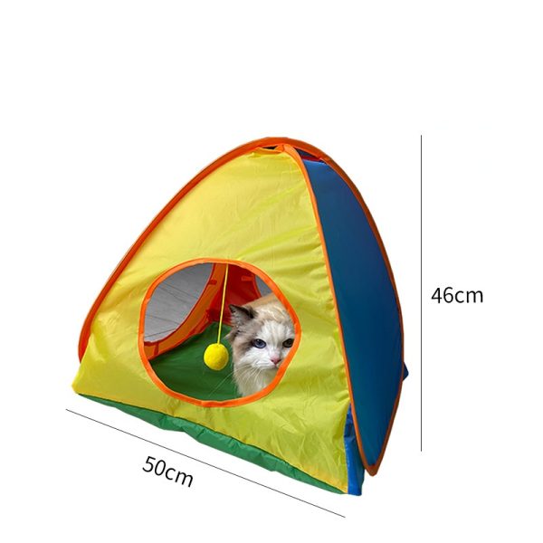 Katze Spielzeug, Faltbares Regenbogen-Campingzelt mit hängendem Katzenball, Polyestermaterial, Pop-up-Design, 50x50x46 cm – Bild 2
