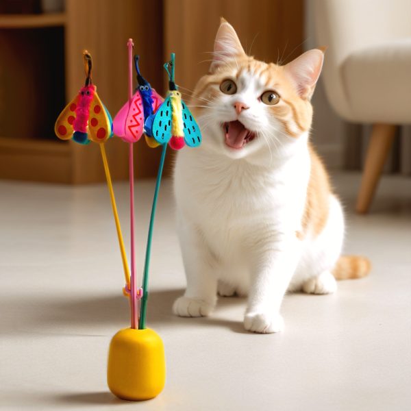 Katze Spielzeug, Katzenangel, Bunte fliegende Insektenform mit Glöckchen, Beißen, Handheld, 49 cm, Drei Farboptionen – Bild 7