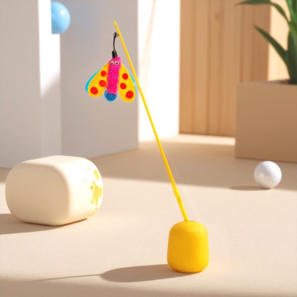 Katze Spielzeug, Katzenangel, Bunte fliegende Insektenform mit Glöckchen, Beißen, Handheld, 49 cm, Drei Farboptionen – Bild 3