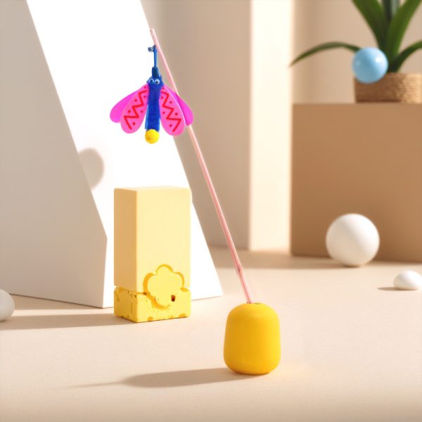 Katze Spielzeug, Katzenangel, Bunte fliegende Insektenform mit Glöckchen, Beißen, Handheld, 49 cm, Drei Farboptionen – Bild 2