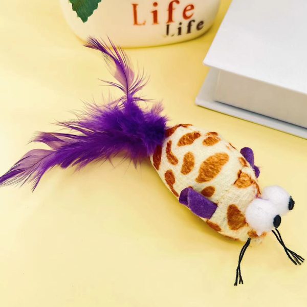 Kuscheltier Katze, Plüschmaus mit großen Augen, Fünffarbige Schwanzfedern & Katzenminze für Spiel und Spaß, Fünferpack – Bild 4