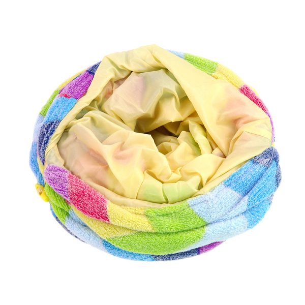 Katzentunnel, Regenbogenfarben Faltbarer Katzen-Spieltunnel aus Geräuschpapier mit mehreren Eingängen & aufgehängtem ball – Bild 3