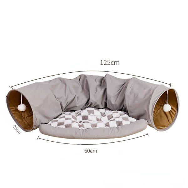 Katzentunnel, Kuschelige Katzenbett in zwei Farben, Abnehmbar Zipper Plüschkissen, Winterfester, für Spielen & Ausruhen – Bild 2