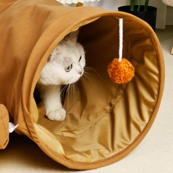 Katzentunnel, Kuschelige Katzenbett in zwei Farben, Abnehmbar Zipper Plüschkissen, Winterfester, für Spielen & Ausruhen – Bild 3