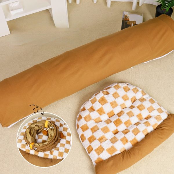 Katzentunnel, Kuschelige Katzenbett in zwei Farben, Abnehmbar Zipper Plüschkissen, Winterfester, für Spielen & Ausruhen – Bild 6