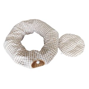 Katzentunnel, Hellgrün und Beige, faltbar Zipper runder Katzenhöhle mit Spielball, Kreis Mitte mit Matte für Ruhepause