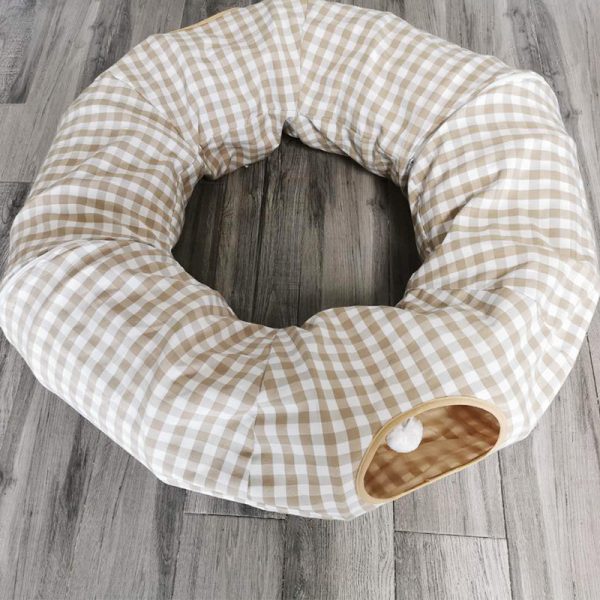 Katzentunnel, Hellgrün und Beige, faltbar Zipper runder Katzenhöhle mit Spielball, Kreis Mitte mit Matte für Ruhepause – Bild 2