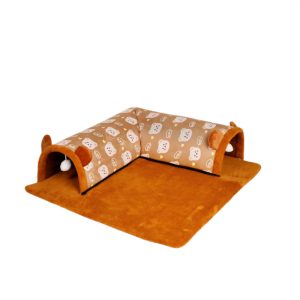Katzentunnel, Braun und Grau Bärenohren Plüsch, Zipper Design, Abnehmbar & Waschbar - 3 Größen für Katzen jeden Körperform