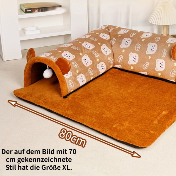 Katzentunnel, Braun und Grau Bärenohren Plüsch, Zipper Design, Abnehmbar & Waschbar - 3 Größen für Katzen jeden Körperform – Bild 2