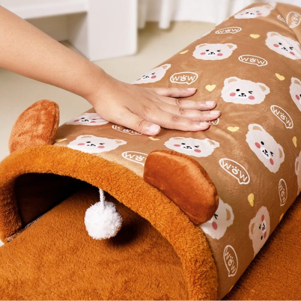 Katzentunnel, Braun und Grau Bärenohren Plüsch, Zipper Design, Abnehmbar & Waschbar - 3 Größen für Katzen jeden Körperform – Bild 5
