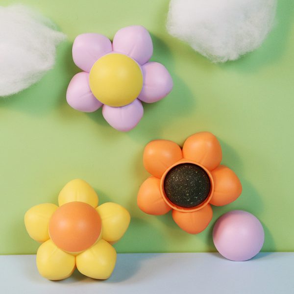 Katzenspielzeug, Blütenförmiges rotierendes catnip toys, Drei Farben, Anbieten Ersatz-Catnip-Bällen erhältlich, Zahnreinigung – Bild 8