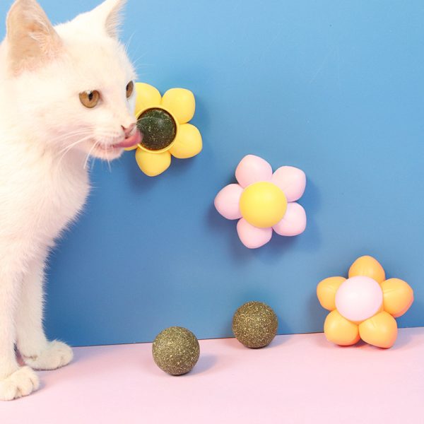 Katzenspielzeug, Blütenförmiges rotierendes catnip toys, Drei Farben, Anbieten Ersatz-Catnip-Bällen erhältlich, Zahnreinigung – Bild 7