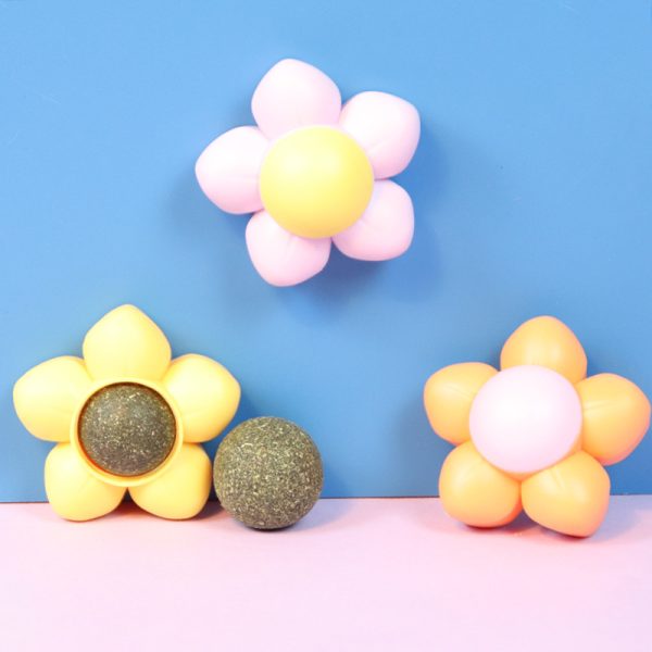 Katzenspielzeug, Blütenförmiges rotierendes catnip toys, Drei Farben, Anbieten Ersatz-Catnip-Bällen erhältlich, Zahnreinigung – Bild 6