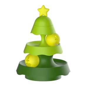 Katze Spielzeug, Weihnachtsbaumform Katzen-Spielbahn mit Lichtern & Glockenball, Zwei Designs, Zwei- und Dreilagige Bahn