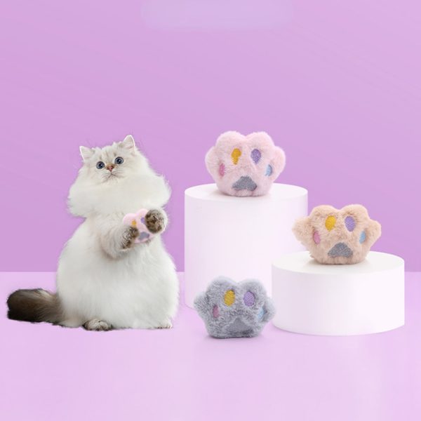 Katze Kuscheltier, Süße Katzenpfote mit Katzenminze, weiches und sicheres, in drei Farbtönen: Beige, Rosa, Grau, 3er Set – Bild 6