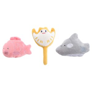 Katze Kuscheltier, Katzen Spielzeug mit Katzenminze, Meerestiere Set mit Teufelsrochen, Clownfisch und Hai, Farbenfroh (3 Stück)