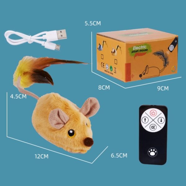 Katzenspielzeug, Elektrische ferngesteuertes Katzenspielzeug Maus mit Feder-Schwanz, beweglich & leuchtend, in Gelb und Grau erhältlich – Bild 4