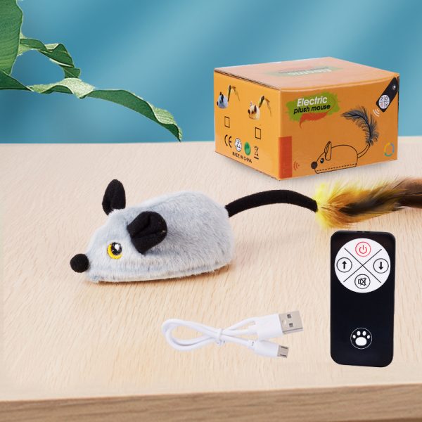 Katzenspielzeug, Elektrische ferngesteuertes Katzenspielzeug Maus mit Feder-Schwanz, beweglich & leuchtend, in Gelb und Grau erhältlich – Bild 3