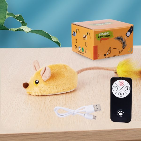 Katzenspielzeug, Elektrische ferngesteuertes Katzenspielzeug Maus mit Feder-Schwanz, beweglich & leuchtend, in Gelb und Grau erhältlich – Bild 2